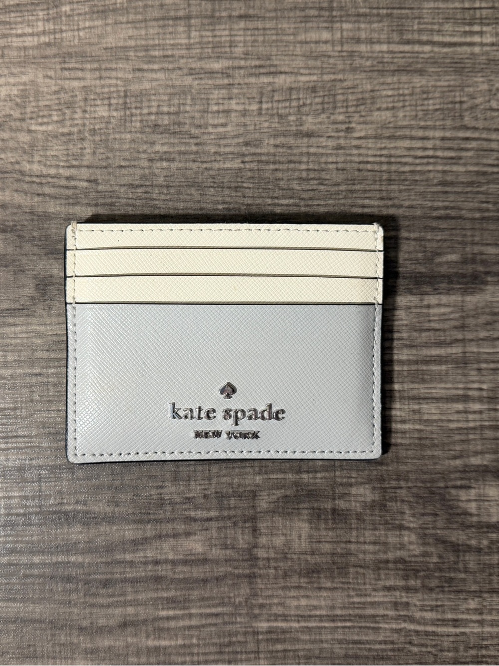 kate spade Two-Tone Leather Card Holder — Light Blue & Cream